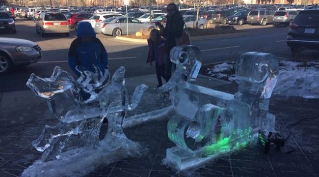 People admiring ice sculptures